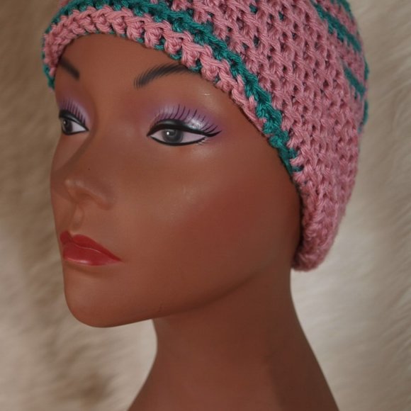 STOCKING CAP HOMEMADE GENTLY USED Pink&Green - Picture 5 of 5